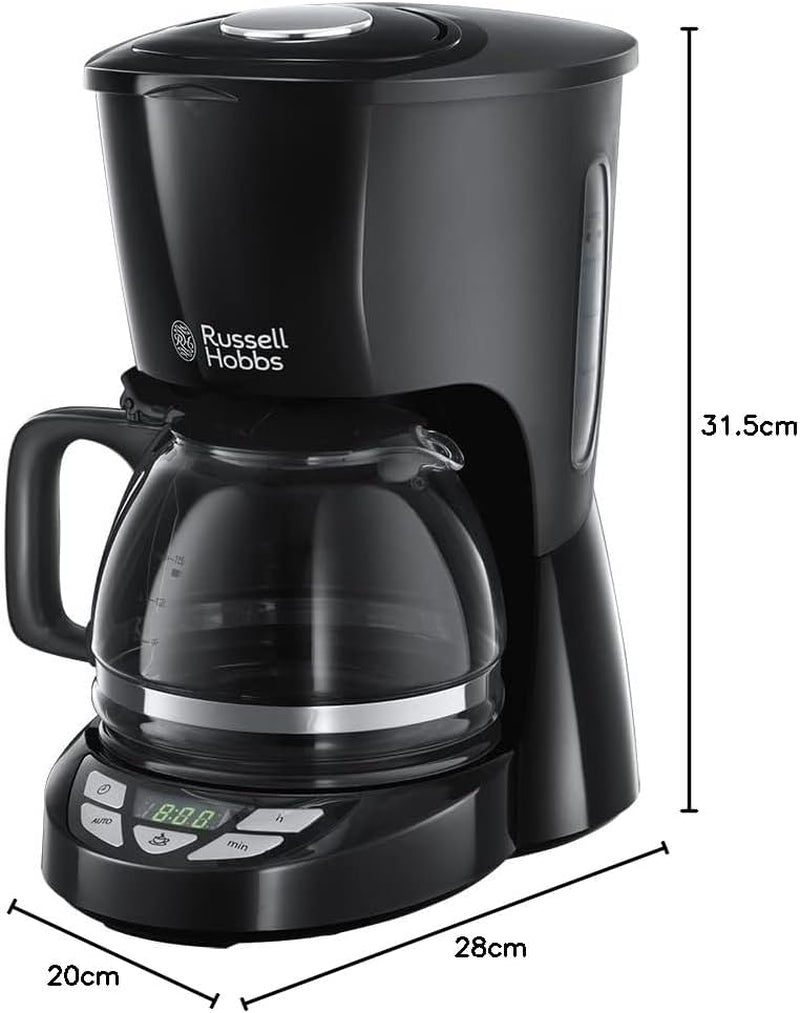 Cafetera Russell Hobbs [Temporizador digital, cabezal de ducha para una extracción y aroma óptimos] Textures+ (1 a 12 tazas, jarra de vidrio de 1,25 L, plato calentador, sistema antigoteo) Cafetera de filtro 22620-56