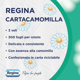 Regina Cartacamomilla - 8 Rollos de Papel Higiénico, 300 Hojas Esponjosas, 3 Capas, Suave y Firme, Envase de Papel Reciclable