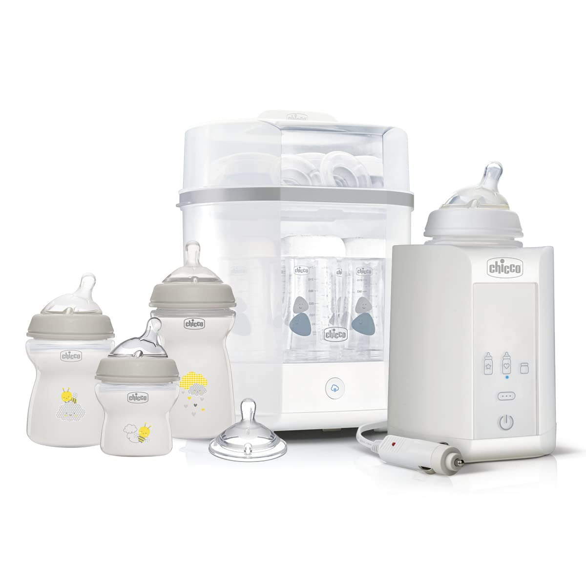 Chicco Esterilizador Modular con Función de Secado, Esterilizador de Biberones, Mordedor y Chupete con Auto-Stop, Apto para Microondas, Apto para esterilizar hasta 6 biberones de 330ml