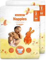 Pañales Amazon Ultra Dry, tamaño 1 (2-5 kg) - Caja mensual, blanco, 96 unidades (2 paquetes de 48) (anteriormente marca Mama Bear, producto idéntico)