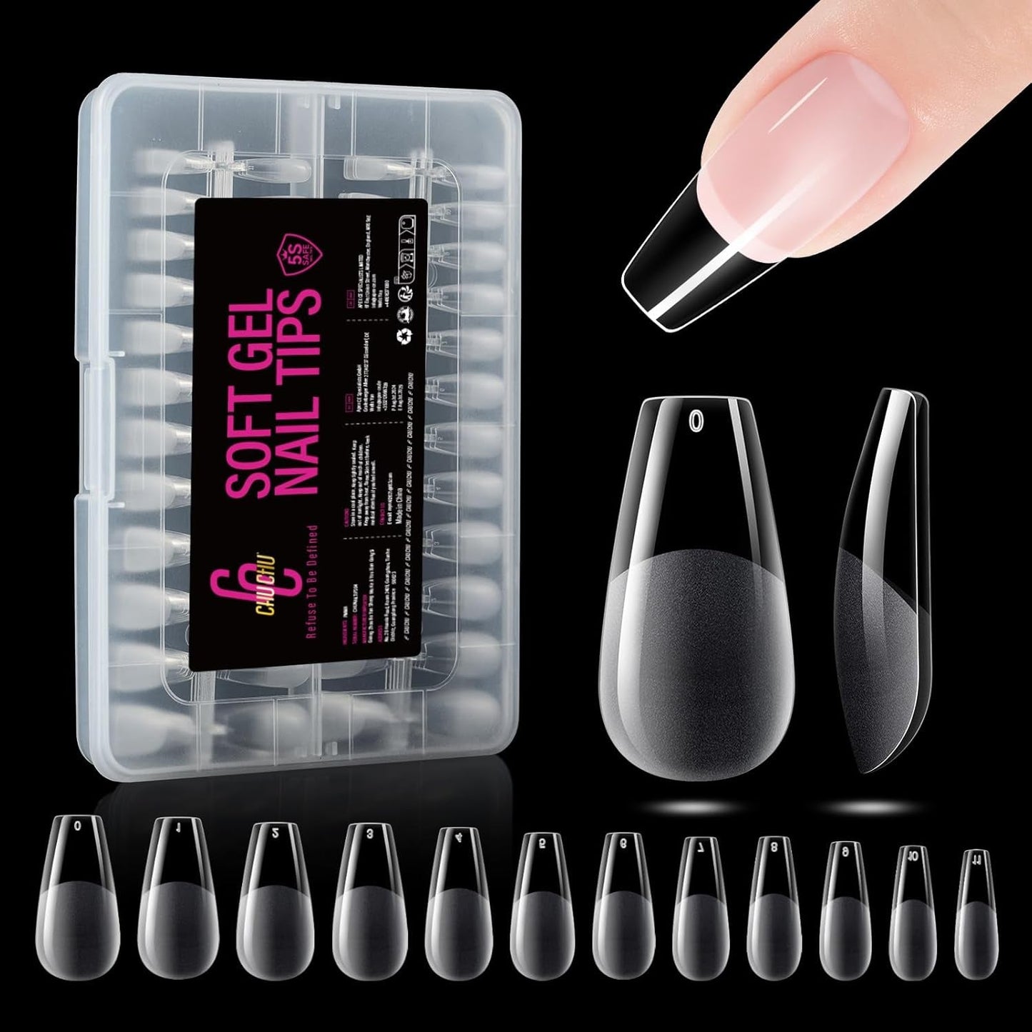 504 Uds. Tipos de uñas de gel medianas tipo bailarina: puntas de uñas de gel PMMA uñas postizas extensiones de uñas uñas artificiales 12 tamaños