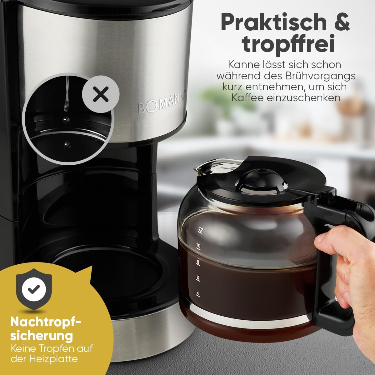 Cafetera espresso con filtro Bomann® | para 12-14 tazas | Cafetera espresso con filtro | Caja de acero inoxidable | Antigoteo | Café expreso | Cafetera espresso con filtro | 800W | KA 6071 CB