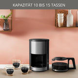 Krups KM3210 Pro Aroma Plus Cafetera espresso, 10 tazas, 1,25 L, Mantiene caliente 30 minutos, Ventana visible de nivel de agua, Sistema antigoteo, Negra con aplicaciones de acero inoxidable