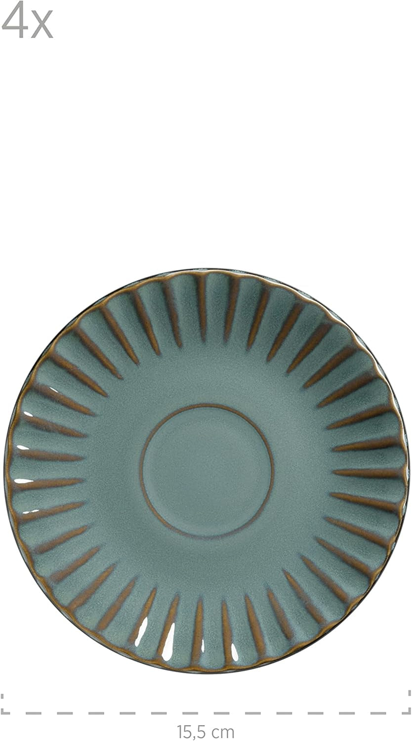 MÄSER 931966 Confino Series Vajilla para 4 personas, aspecto vintage moderno, juego de desayuno de cerámica, 12 piezas, color petróleo con detalles en negro, gres