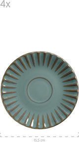 MÄSER 931966 Confino Series Vajilla para 4 personas, aspecto vintage moderno, juego de desayuno de cerámica, 12 piezas, color petróleo con detalles en negro, gres