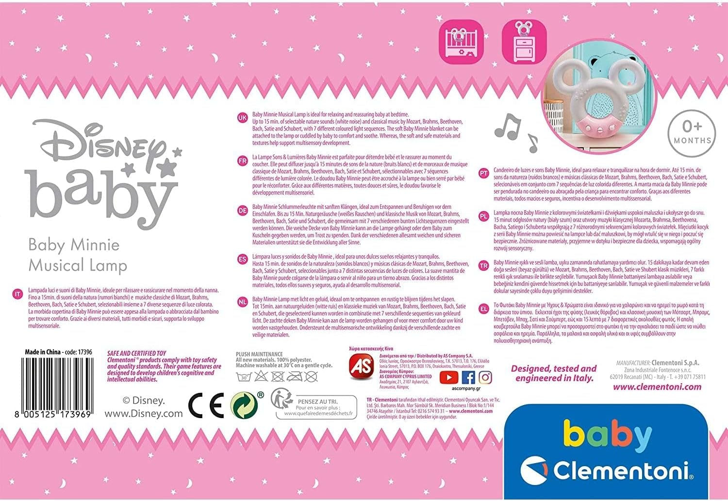 Clementoni 17396 Disney Baby Minnie Lámpara Sonido y Color Luz Nocturna Blanca Música 0 meses + Jucarii Bebe Naty Shop