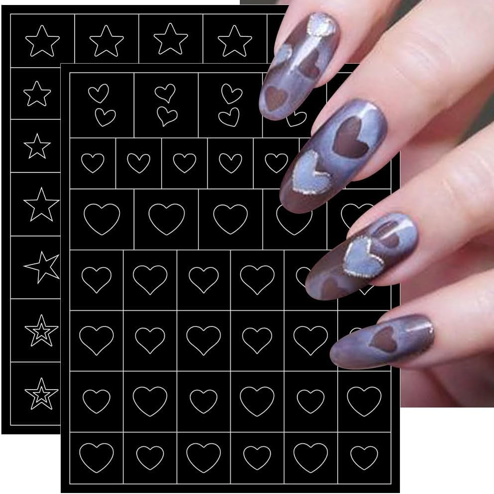 6 hojas de pegatinas de uñas con plantilla de aerógrafo, mariposa, llama, estrellas, corazón, estrellas, pegatinas de uñas, herramienta de plantilla de impresión, pegatinas autoadhesivas para mujeres, pegatinas de diseño de arte de uñas