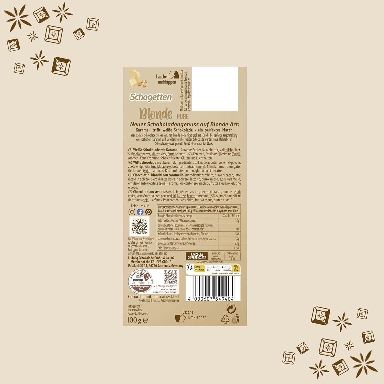 Schogetten Blonde Pure I chocolate blanco con caramelo I 100 g I en porciones individuales (paquete de 2)