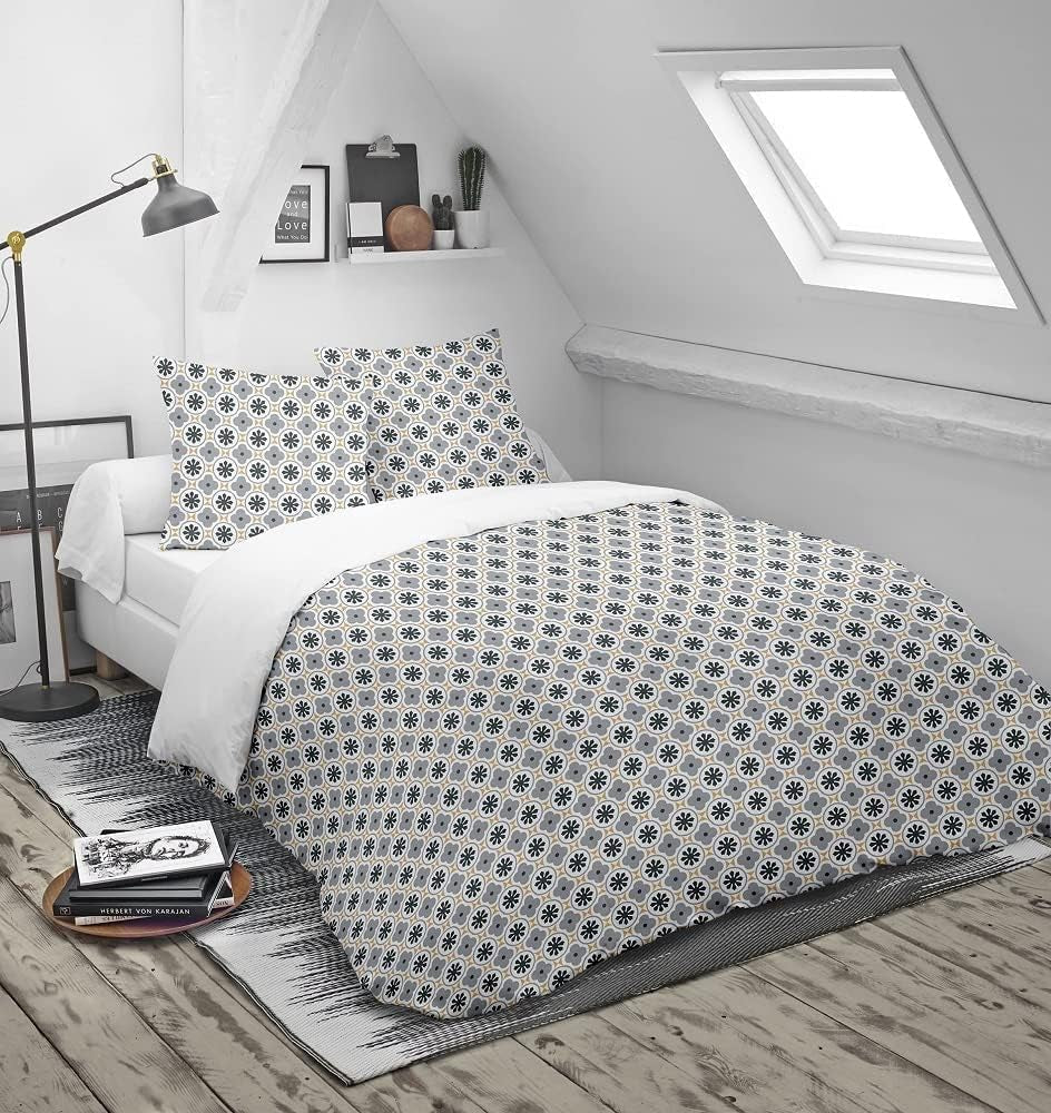 Blanrève Funda nórdica Estampada o lisa, Templada, Para cama de matrimonio, Fácil de mantener, 240 X 220 Cm, Gris, Blanco Edredones y edredones Naty Shop Default title