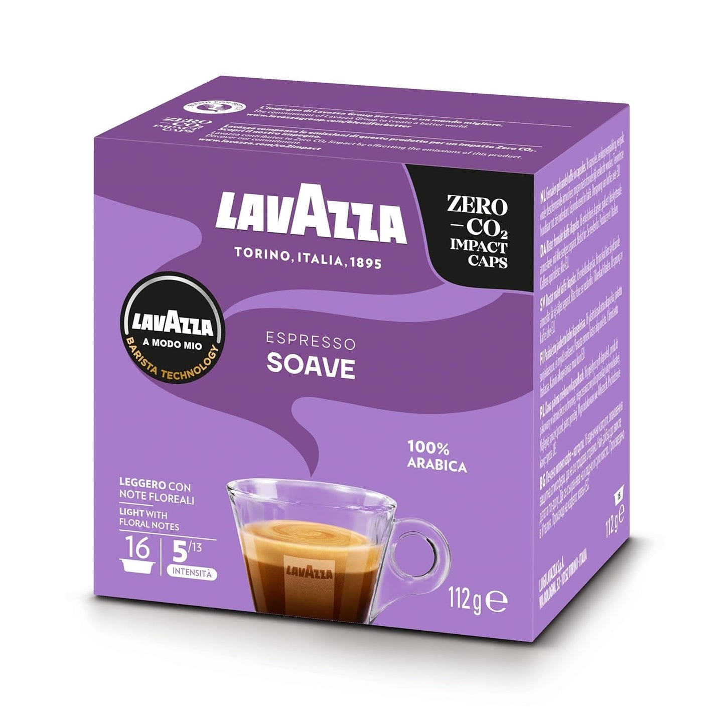 Lavazza, A Modo Mio Soave 256 Kaffeekapseln, para un café ligero y elegante Espresso con notas aromáticas de flores, 100% Arábica, intensidad 5/13, tostado medio, 16 Packungen mit je 16
