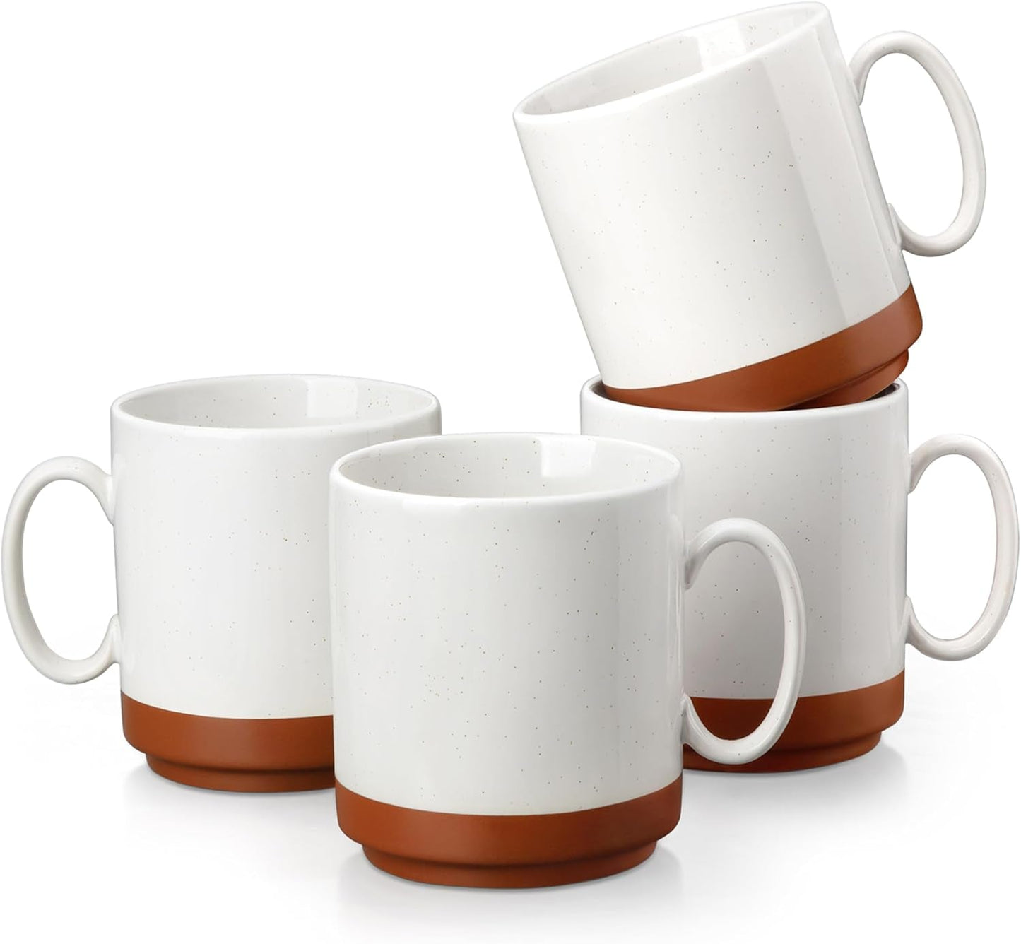Juego de tazas de café MALACASA, juego de tazas de gres de 350ml para 4 personas, tazas de café modernas para té, zumo, café con leche, capuchino, chocolate caliente. Apto para lavavajillas y microondas, serie TARA, blanco caqui