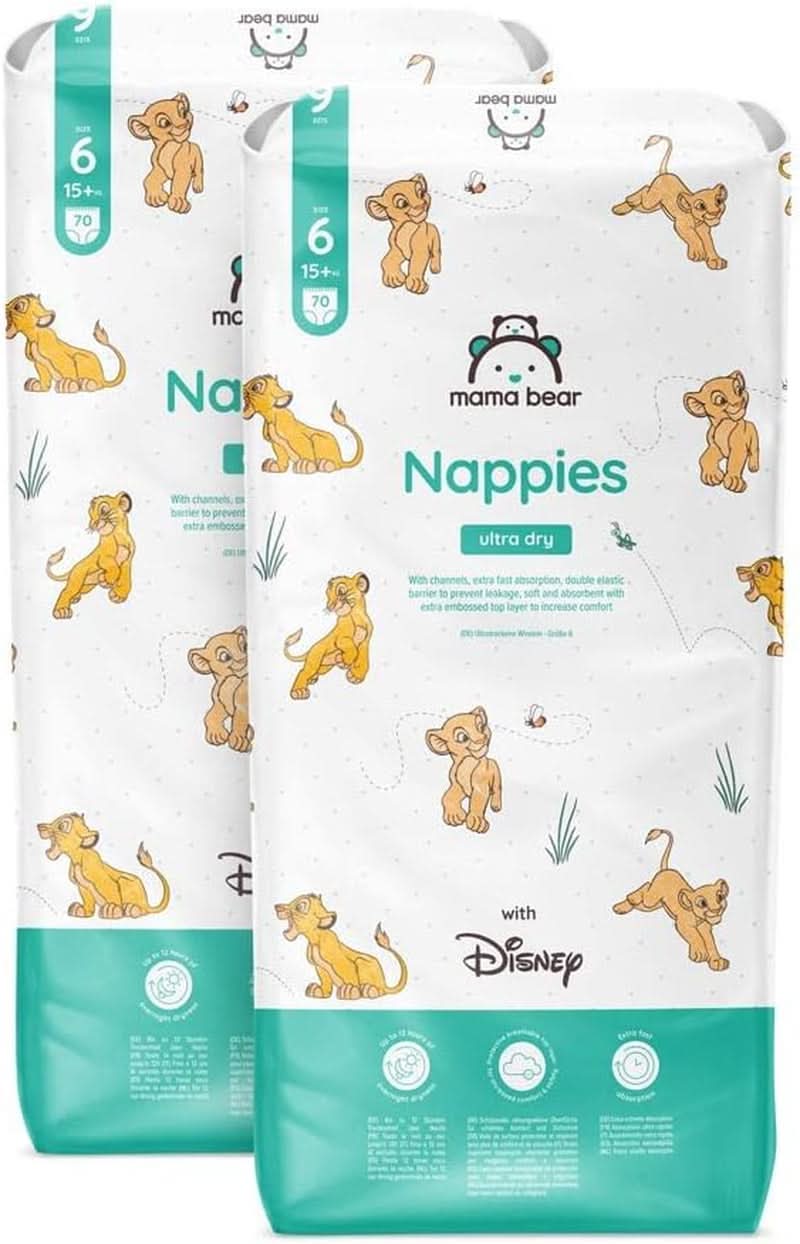 Mama Bear Disney Pañales Ultra Dry Talla 4 (8-14kg), Blanco, 84 Piezas (1 Paquete) Naty Shop Talla 6 (15+kg) Paquete Mensual