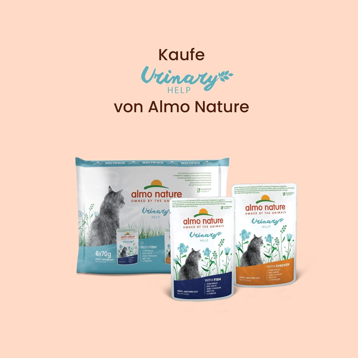 Almo Nature Functional Urinary Help - Nassfutter für ausgewachsene Katzen mit Fisch - Unterstützung für die Gesundheit der Harnwege - 30 bolsas de 70 g