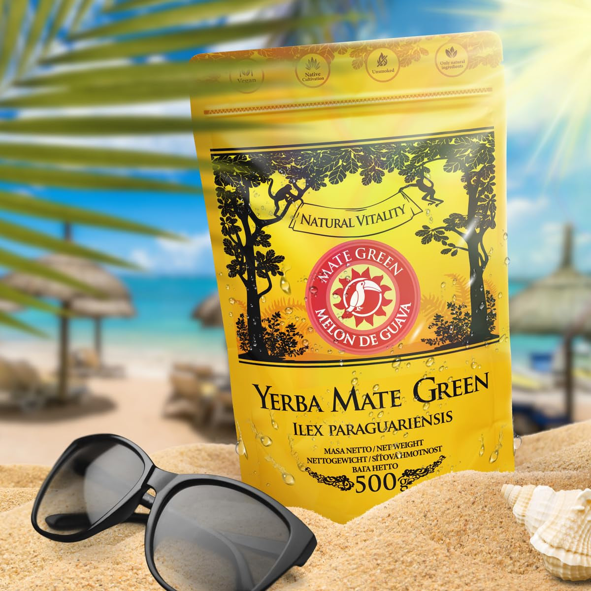 Yerba Melon De Guava 500G – Té brasileño de yerba mate con melón, guayaba, yaca, piña y coco - Exótico y afrutado - Secado al aire, Vegano