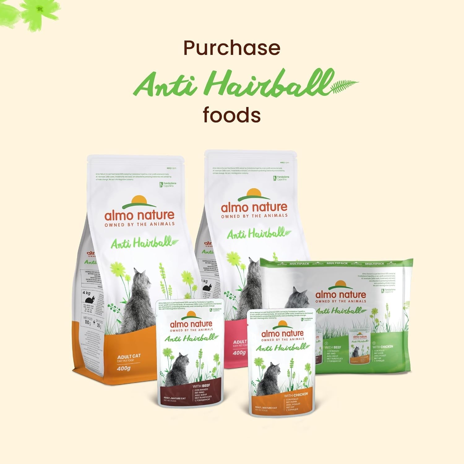 Almo Nature Functional - Antibolas de pelo - Comida húmeda para gatos adultos y maduros - con cachorros - Combate la formación de bolas de pelo - 70 g (paquete de 30)