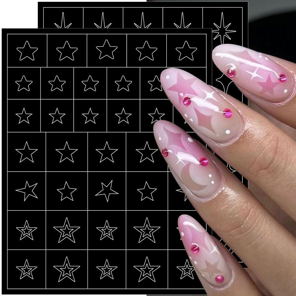 6 hojas de pegatinas de uñas con plantilla de aerógrafo, mariposa, llama, estrellas, corazón, estrellas, pegatinas de uñas, herramienta de plantilla de impresión, pegatinas autoadhesivas para mujeres, pegatinas de diseño de arte de uñas