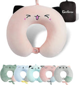 Almohada para el cuello, almohada para el cuello para niños para avión, coche, viaje en tren, almohada de viaje de espuma viscoelástica para adultos, almohada en forma de U con bonito patrón de animales, funda desmontable (Rosa2) Naty Shop Almohadas ortopédicas cervicales Rosa2