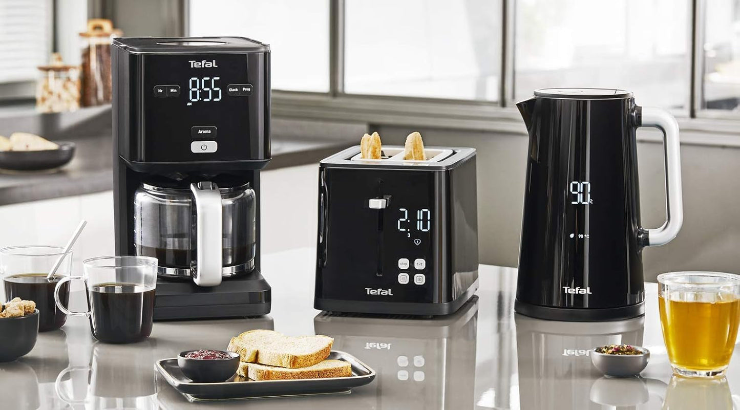 Tefal Smart'n Light Cafetera Espresso con Temporizador, Cafetera Espresso con Filtro Programable 1,25 L, Función Aroma para Aroma Intenso, Función Mantener Caliente, Antigoteo y Fácil de Limpiar, Negra