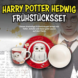 Harry Potter vajilla 3 piezas roja, vajilla de porcelana con plato Ø 19 cm, taza 220 ml y bol 330 ml, vajilla