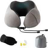 Almohada para el cuello, almohada para el cuello del avión, almohada de viaje, almohada para el cuello para adultos, almohada para el cuello del coche, almohada para el hogar, almohada ergonómica de espuma viscoelástica, lavable, espalda estrecha, ajustable, gris