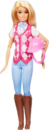 Muñeca Barbie Malibu y accesorios de Barbie Mysteries: The Secret Horse Adventure, que incluyen muñeca de moda, traje de montar desmontable y casco, HXJ38