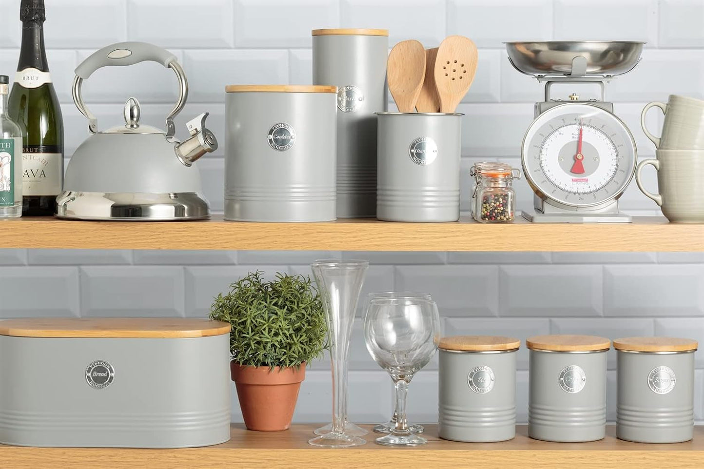 Colección LIVING, tarro de galletas con tapa | gris pastel | Caja de almacenamiento para galletas de 3,4 l | tarro de galletas de acero con tapa | Tarros herméticos de bambú con tapa Naty Shop Cajas de almacenamiento de alimentos