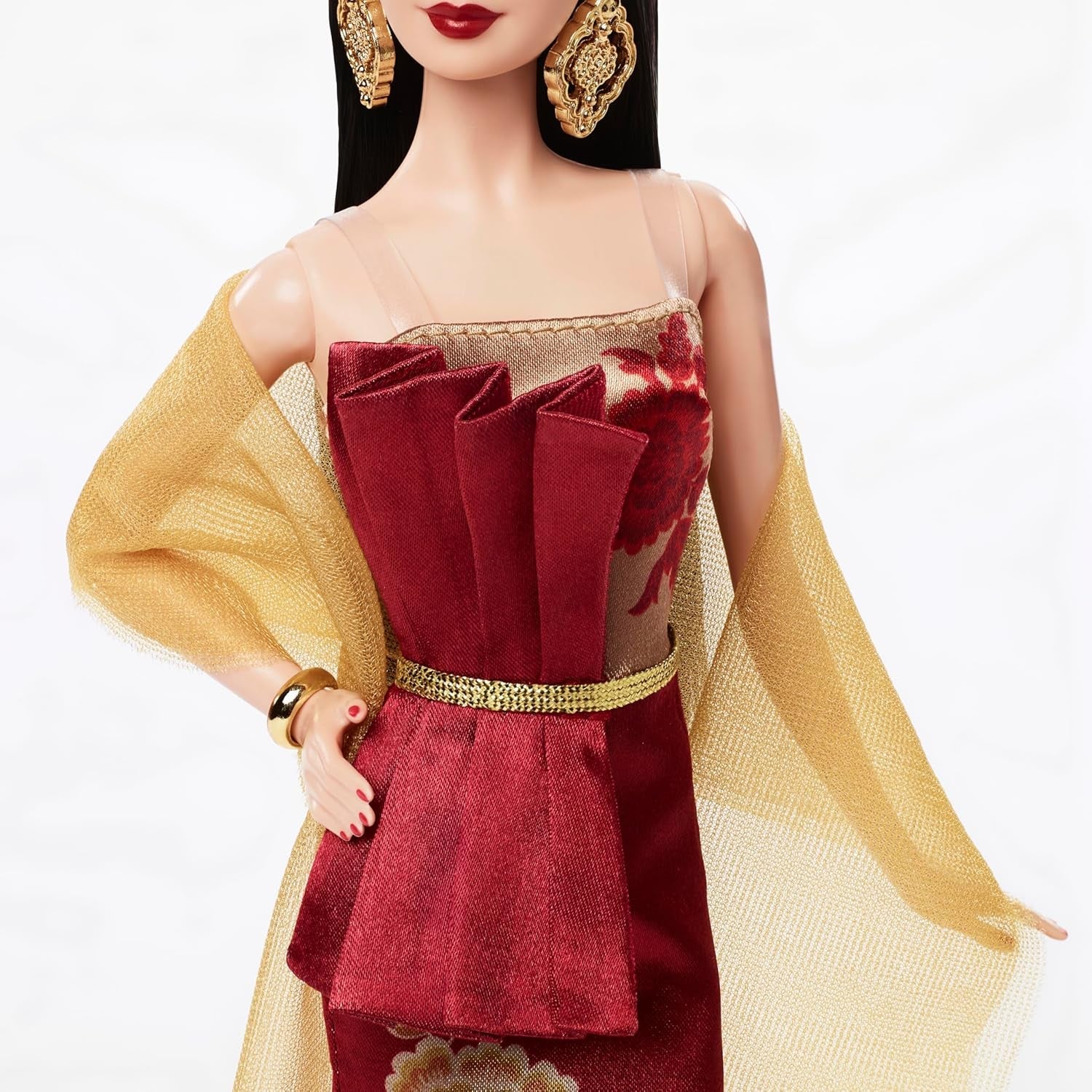 Muñeca Barbie Signature del Año Nuevo Lunar con vestido rojo y juguete de colección de peonías doradas JJX83