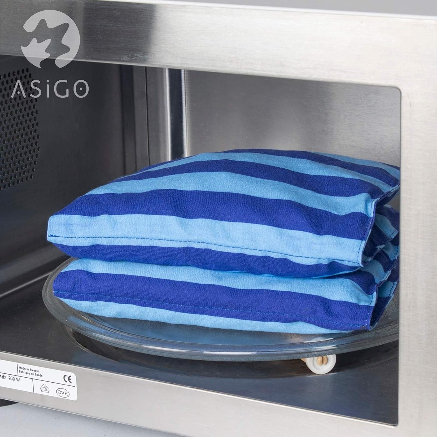 Almohada de huesos de cerezo Apto para microondas y horno - Azul con rayas y lunares I Hecho a mano I Fabricado en Alemania I Aprox. 20 X 60Cm I Algodón Oeko-Tex I Almohada espalda cuello Almohadas ortopédicas cervicales Naty Shop