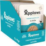 Applaws Comida Húmeda para Gatos 100% Natural Filetes de Atún en Caldo - Pack de 12 Sobres de 70g