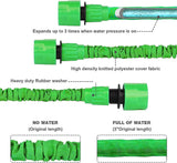 Manguera de jardín extensible de 30 m, manguera de agua flexible de 100 pies con boquilla pulverizadora de 8 chorros, manguera resistente al agua retráctil con conectores de 3/4" y 1/2" (30 m, verde)