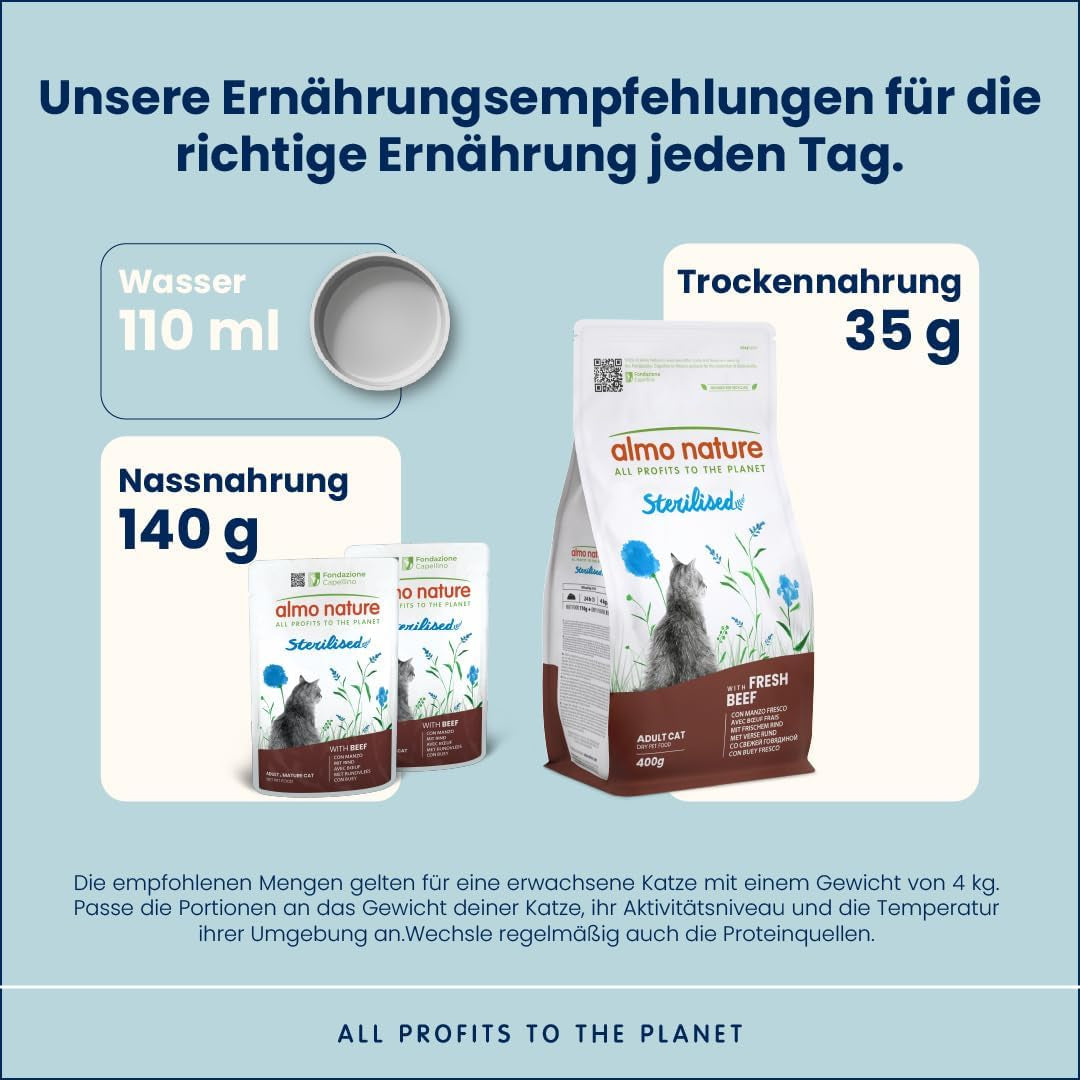 Almo Nature Functional - Sterilized - Comida húmeda para gatos adultos y maduros, esterilizados o menos activos - con carne de vacuno - baja en grasas, hidratante - 70 g (paquete de 30)