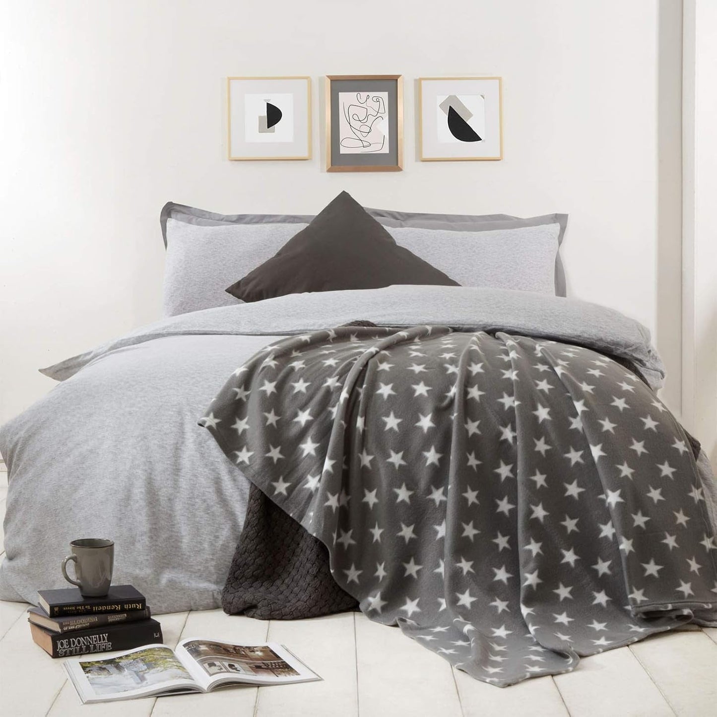 DREAMSCENE manta cómoda manta mullida manta de lana - manta de salón cálida suave de invierno, manta de sofá, manta de sofá, manta de peluche para niños, mantas de salón y de peluche 120X150Cm, manta para sofá estrellas grises Camas y mantas Besuche den DREAMSCENE-Store