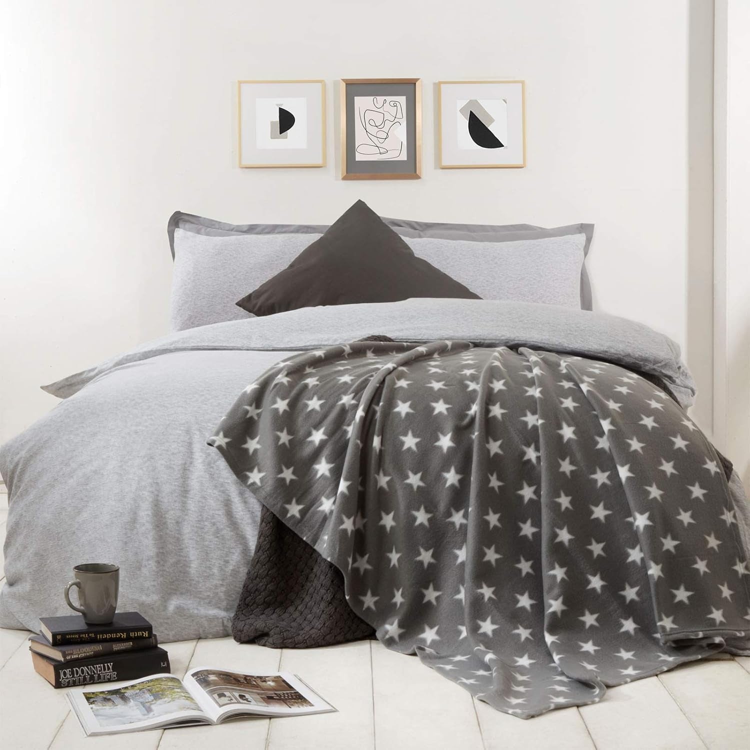 DREAMSCENE manta cómoda manta mullida manta de lana - manta de salón cálida suave de invierno, manta de sofá, manta de sofá, manta de peluche para niños, mantas de salón y de peluche 120X150Cm, manta para sofá estrellas grises Camas y mantas Besuche den DREAMSCENE-Store