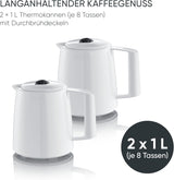 Cafetera espresso Severin con filtro y 2 jarras térmicas, cafetera espresso con tapa, vertido sin goteo, mantenimiento prolongado de la temperatura, apagado automático, 1000 W, aprox. 1 litro, blanco, KA 9309