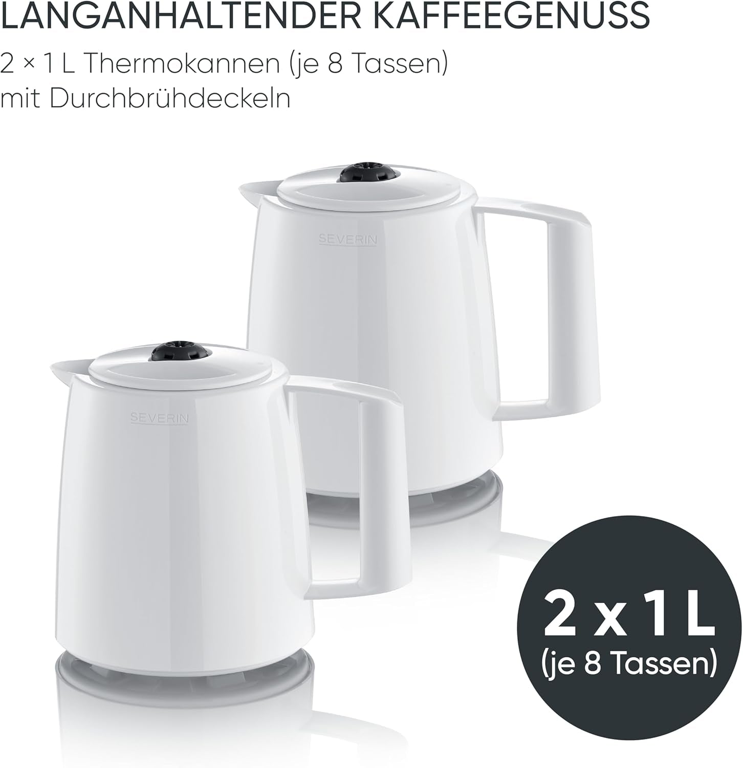 Cafetera espresso Severin con filtro y 2 jarras térmicas, cafetera espresso con tapa, vertido sin goteo, mantenimiento prolongado de la temperatura, apagado automático, 1000 W, aprox. 1 litro, blanco, KA 9309