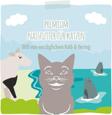MjAMjAM - Comida húmeda premium para gatos - Bolsa exprimible - DUO con ternera refinada y arenque, paquete de 12 (12 x 125 g), sin cereales
