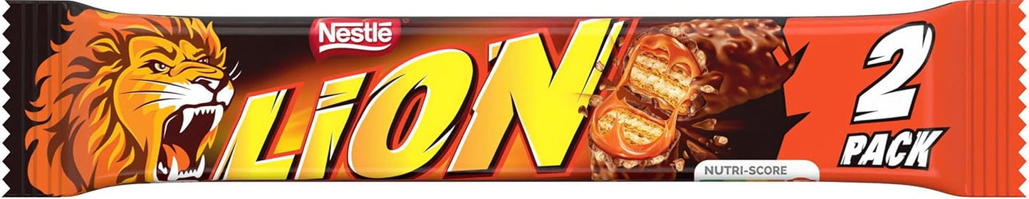 Barra de chocolate Nestlé LION con caramelo, refrigerio crujiente, chocolate crujiente y chips crujientes, relleno de caramelo, una experiencia gastronómica especial, paquete múltiple, paquete de 28 (2 x 30 g cada uno)