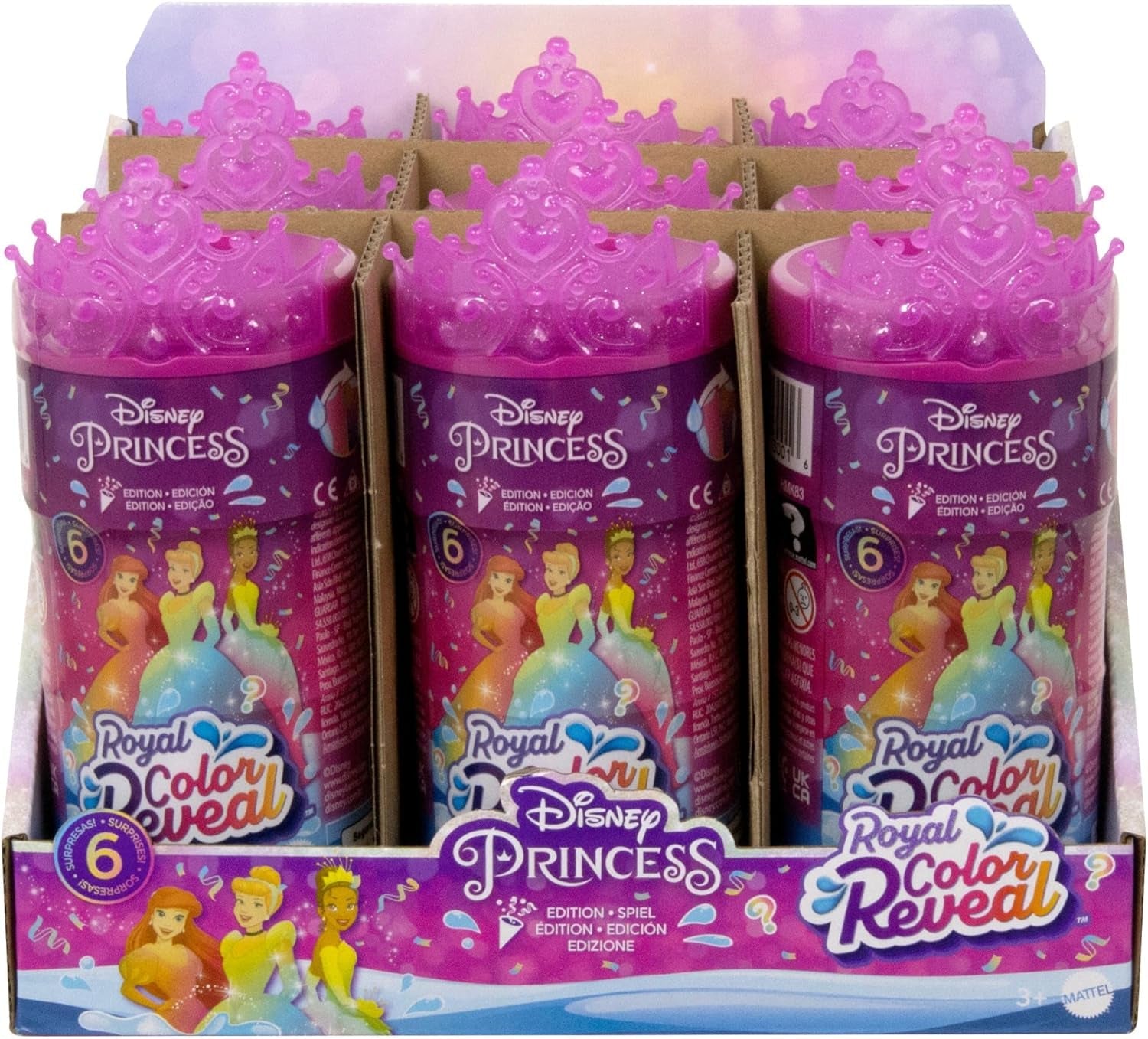 Disney Princess Color Reveal - 6 muñecas sorpresa activadas por agua, accesorios, para niños a partir de 3 años, Ariel, Tiana, Mulan, Cenicienta, Bella, Aurora, HPX39