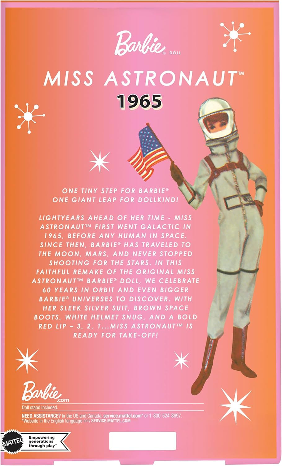 Mattel Barbie Miss Astronauta Muñeca Coleccionable con Traje Plateado, Botas Espaciales y Accesorio para Casco, Reproducción Vintage del Original de 1965, JBJ48 Naty Shop Dolls