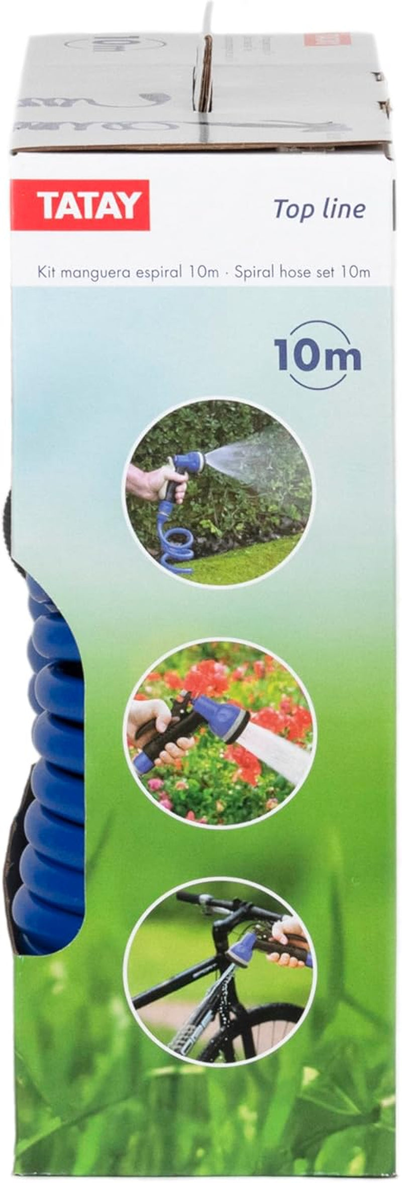 Juego de manguera en espiral TATAY de 10 m con accesorios de plástico con protección UV, ideal para terrazas y pequeños jardines.