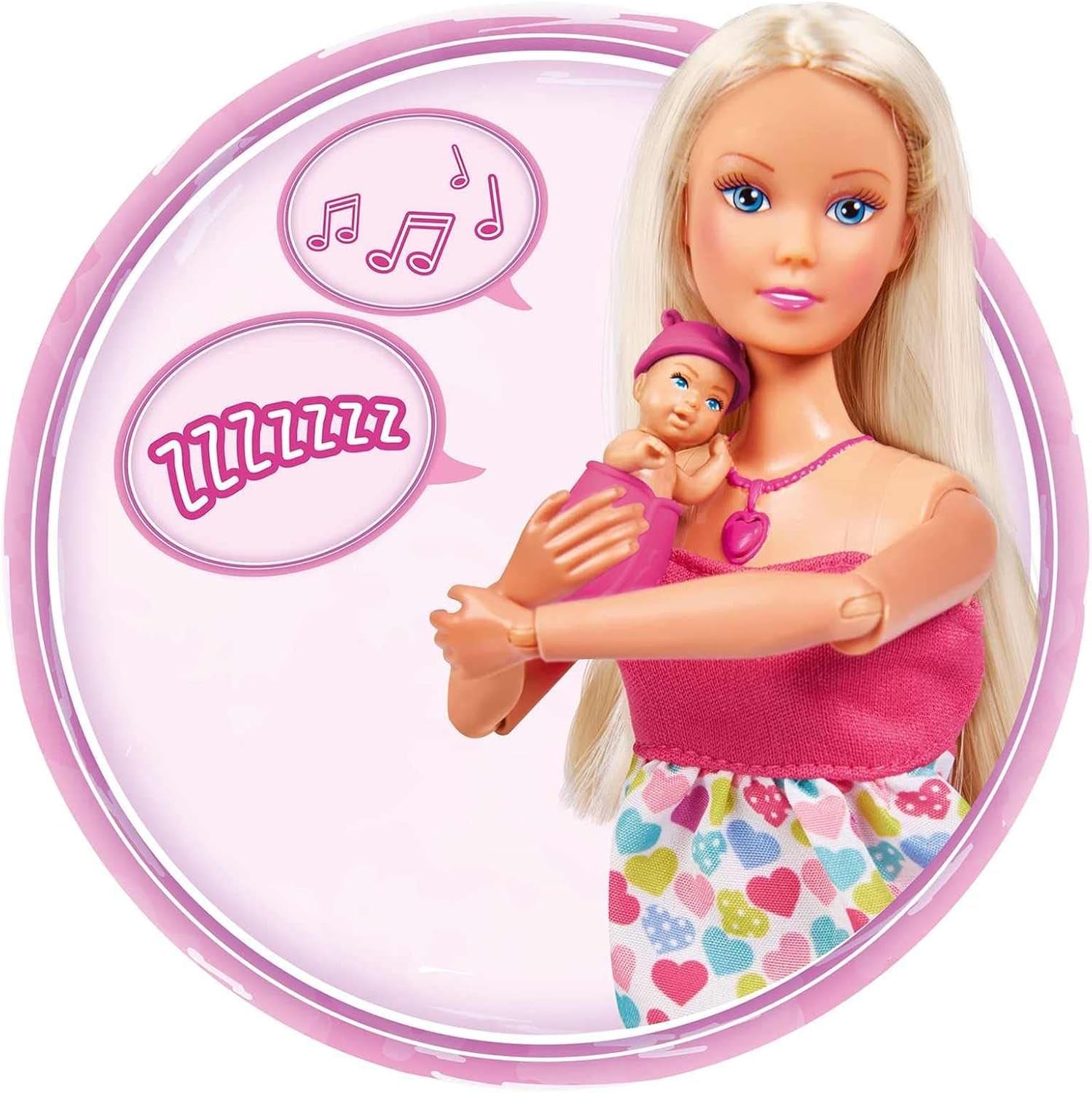 Simba 105733480 - Mochila Bebé Steffi Love, Muñeca Embarazada con Bebé y Grandes Sonidos, Accesorios Bebé y Portabebé, Rosa Naty Shop Muñecas