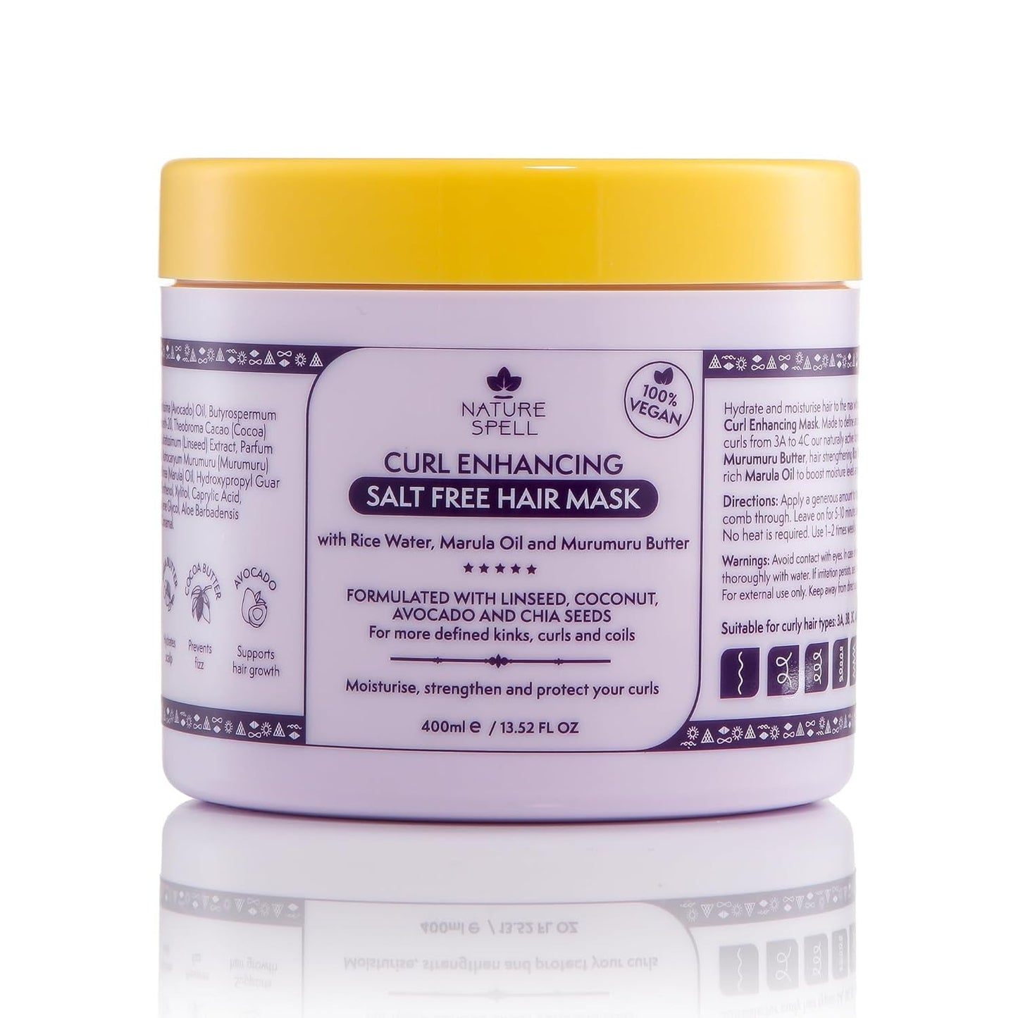 Nature Spell Mascarilla para Cabello Rizado 400ml - Enriquecida con Agua de Arroz y Semillas de Lino Para Todo Tipo de Rizos Sin Sulfatos Naty Shop Mascarilla Capilar Default Title