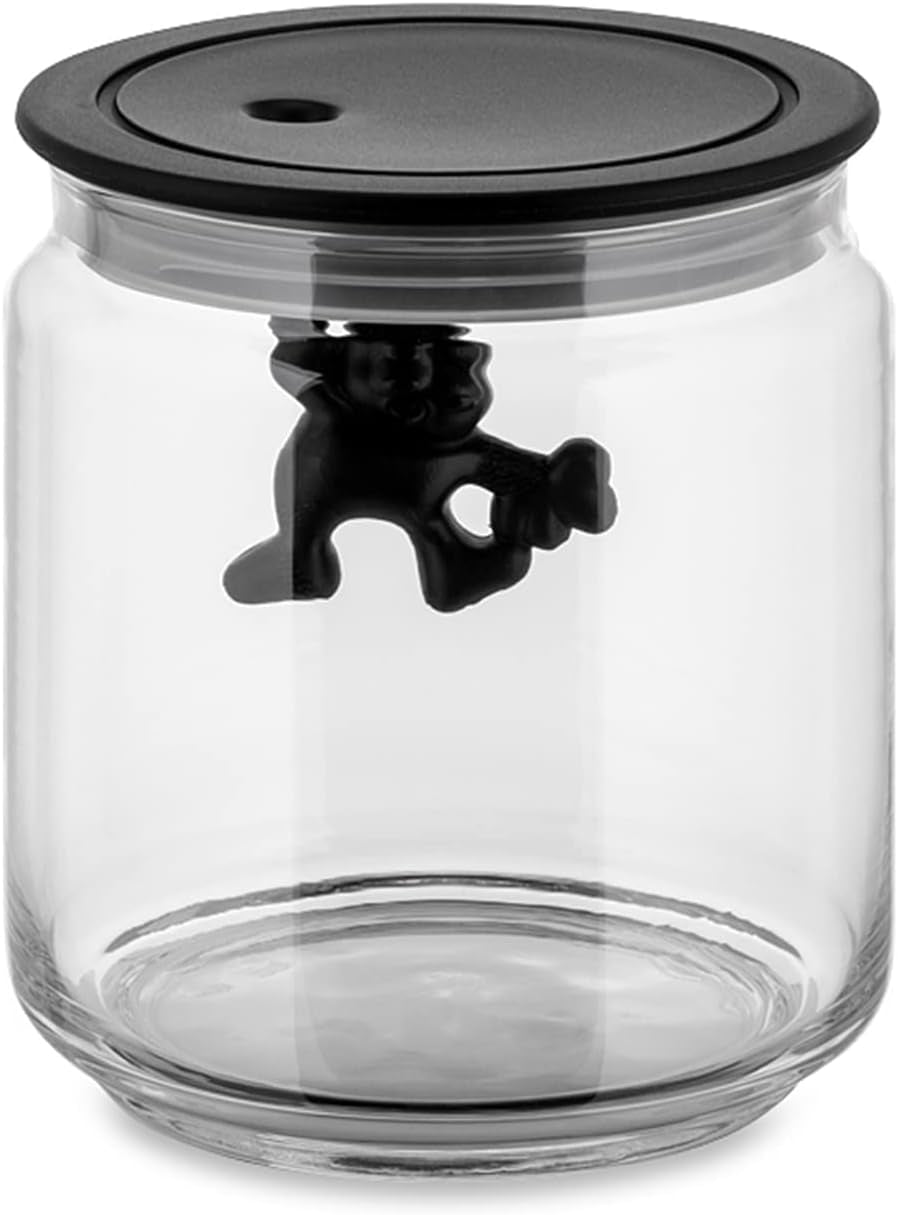 Alessi Tarro de Cocina de Vidrio "Gianni" con Tapa Sellada, Resina Termoplástica, Negro, 27,5 x 13,5 x 28cm Cajas para Conservar Alimentos Naty Shop Glass, Negro 12cm