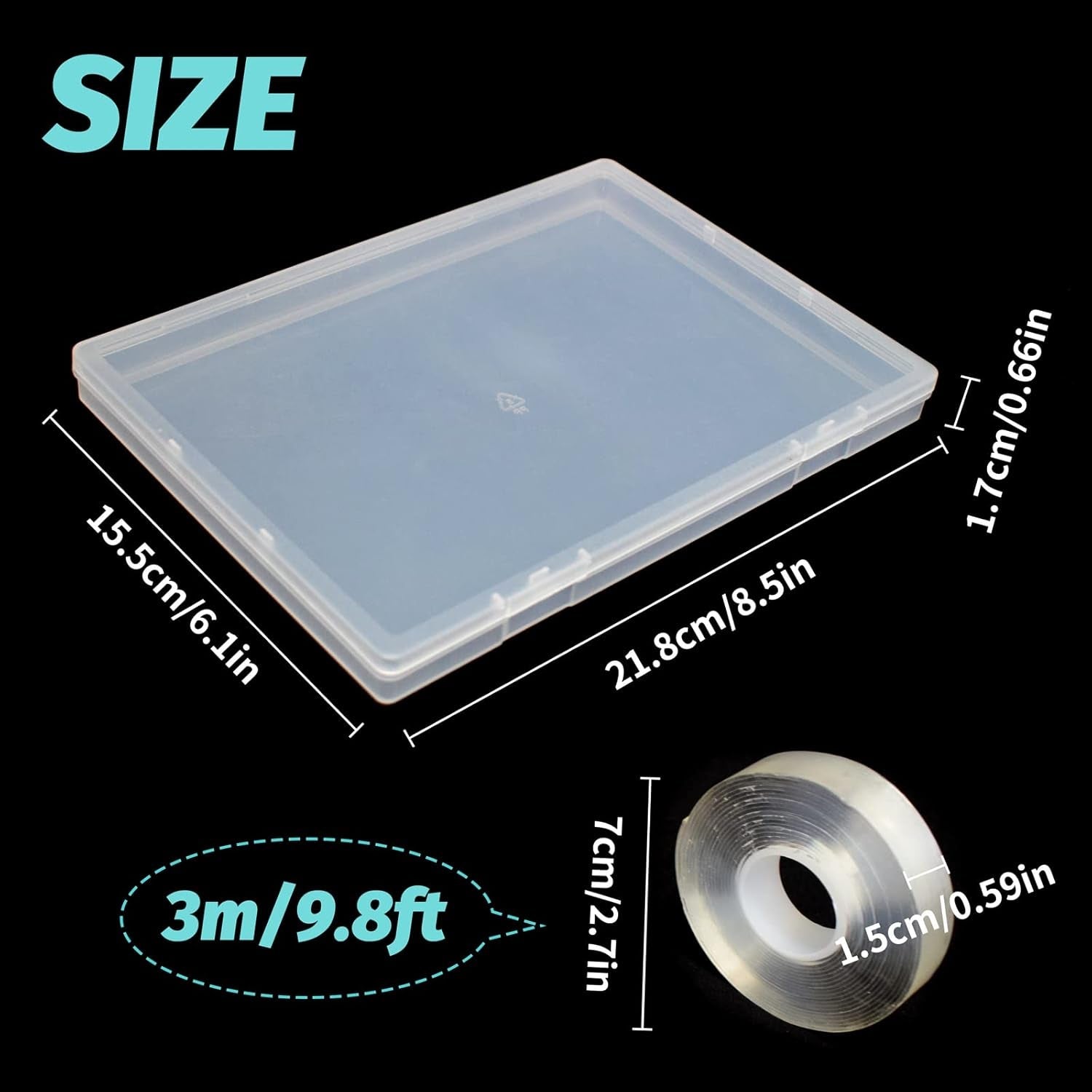 2 uds 30cm cinta adhesiva de doble cara caja de almacenamiento de uñas artificiales caja rectangular transparente cajas de embalaje de plástico contenedor de puntas de uñas uñas artificiales 21,8x15,5 cm