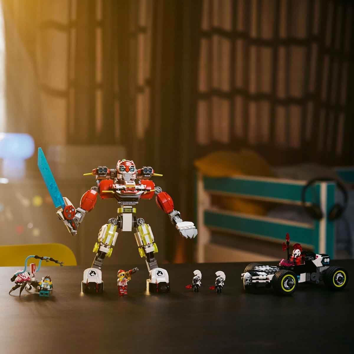 LEGO Dreamzzz Cooper's Tiger Mech y Zero'S Hot Rod Car, Coche de juguete para niños, regalo para niños y niñas de 9 años, Set de juego 2 en 1 con Mech y minifiguras 71497 Juegos de construcción Besuche den LEGO-Store