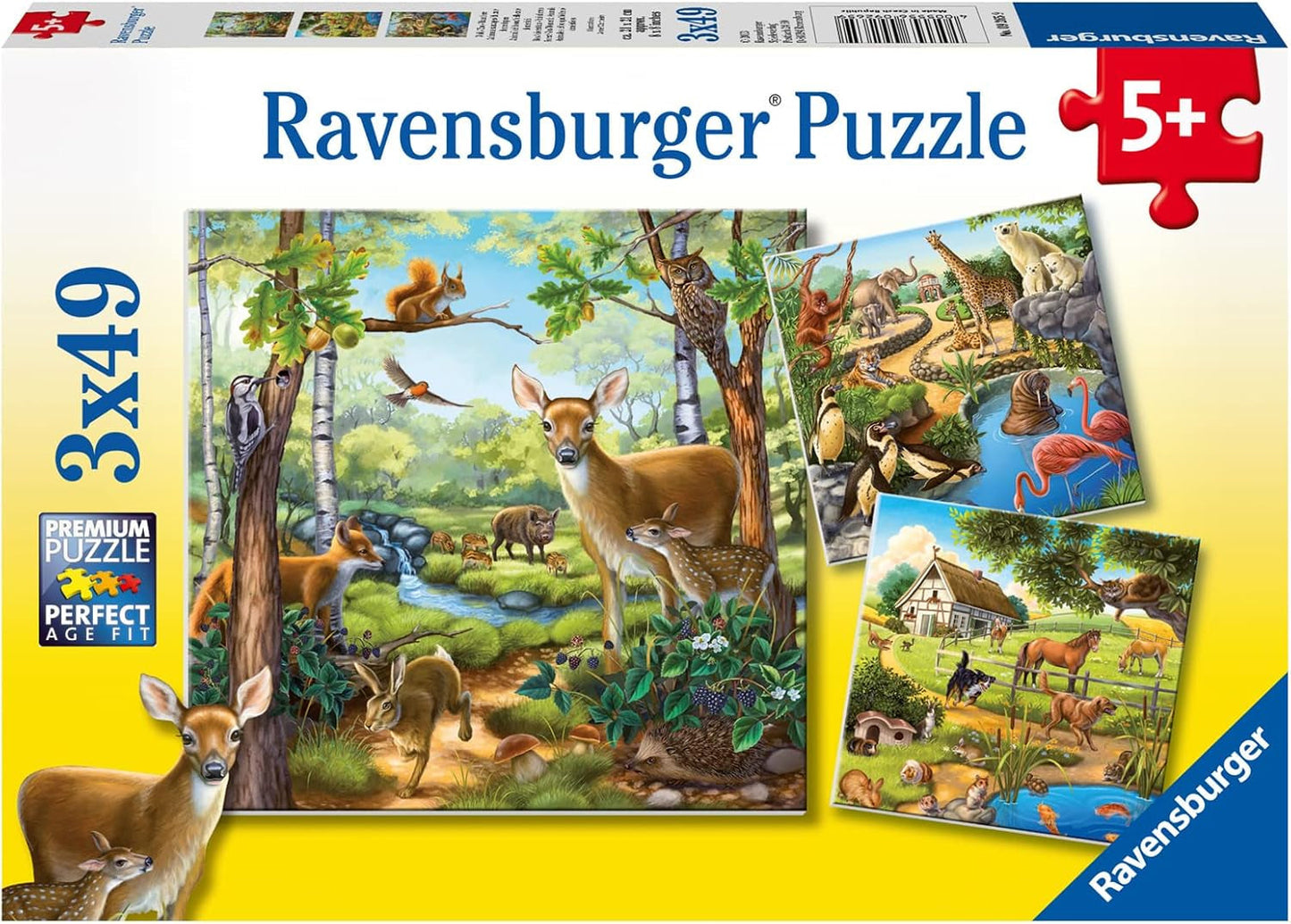 Ravensburger Rompecabezas para niños - 09265 Bosque/Zoo/Mascotas - rompecabezas para niños mayores de 5 años, con 3X49 piezas Puzzle Naty Shop Título predeterminado