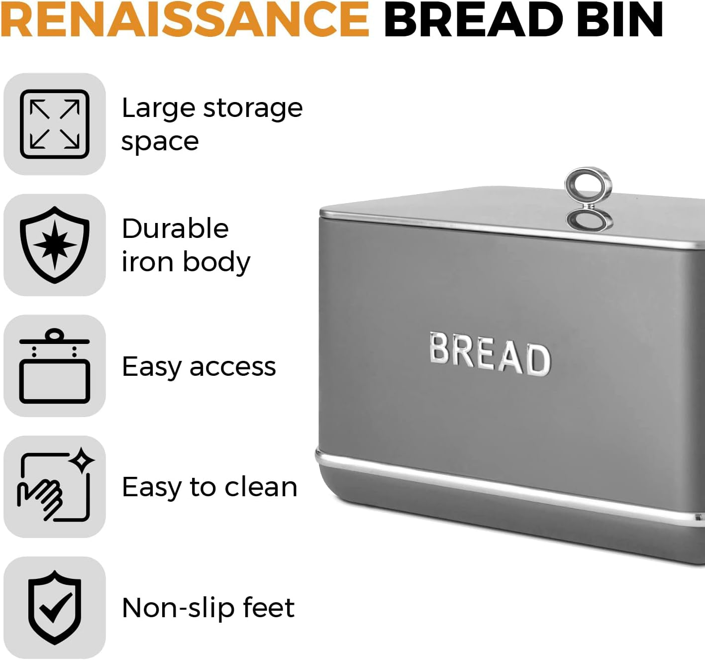 Torre T826175GRY Panera Renaissance, capacidad 16 l, tapa simple, gris Cajas para guardar alimentos Naty Shop