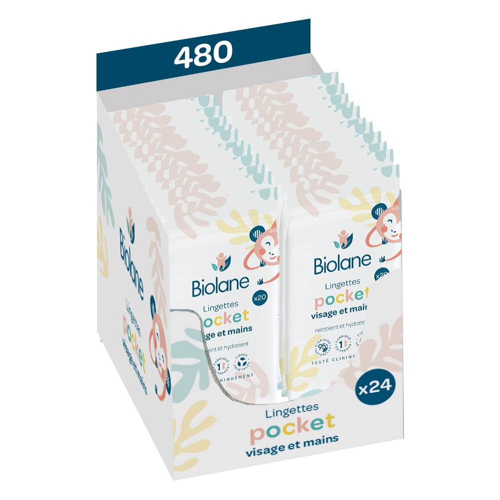 BIOLANE - Toallitas húmedas para bebé para rostro y manos - Paquete de 6 - 384 toallitas (6 x 64 cm) - Limpia y protege - Artículos de tocador - Hipoalergénicas - Para pieles sensibles - 97% de ingredientes naturales - Elaboradas