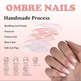 Juego de Uñas Postizas - 240 Piezas Uñas Postizas Francesas Pegamento - Diseño Degradado Blanco Rosa Uñas Artificiales Cubierta Completa Gel Suave Natural y Cómodo de Usar (Almendra Rosa)