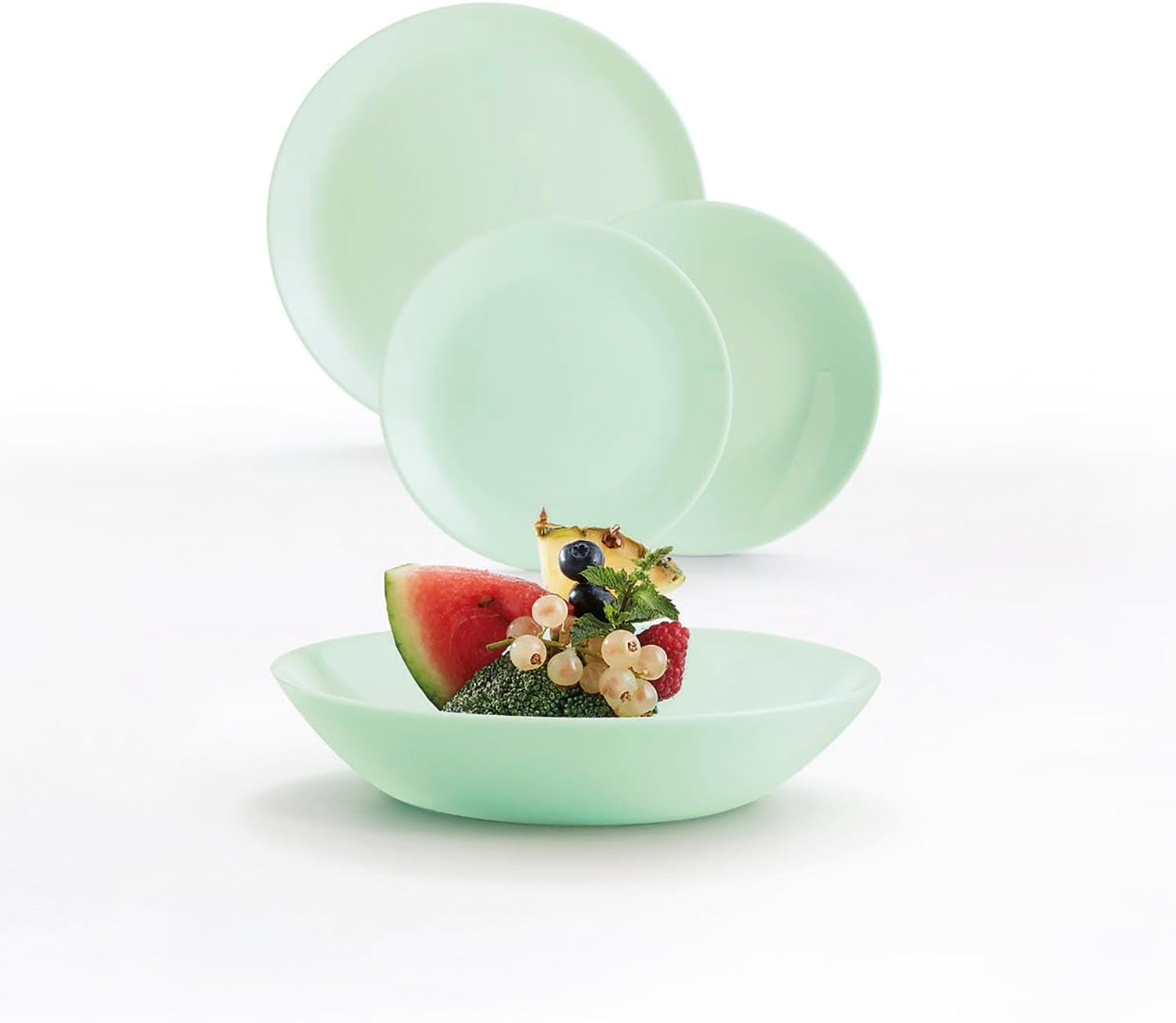 Servicio de mesa de cristal opal, verde, 12 piezas, para 4 personas